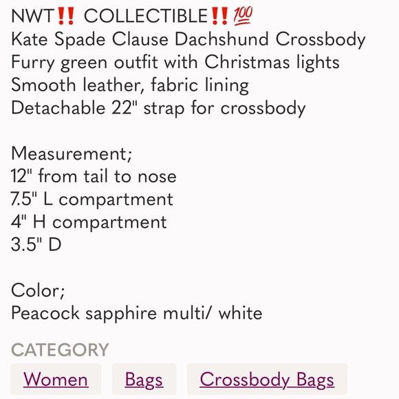 Kate spade Claude Christmas dachshund crossbody bag collectible K9365 nwt - Picture 15 of 15